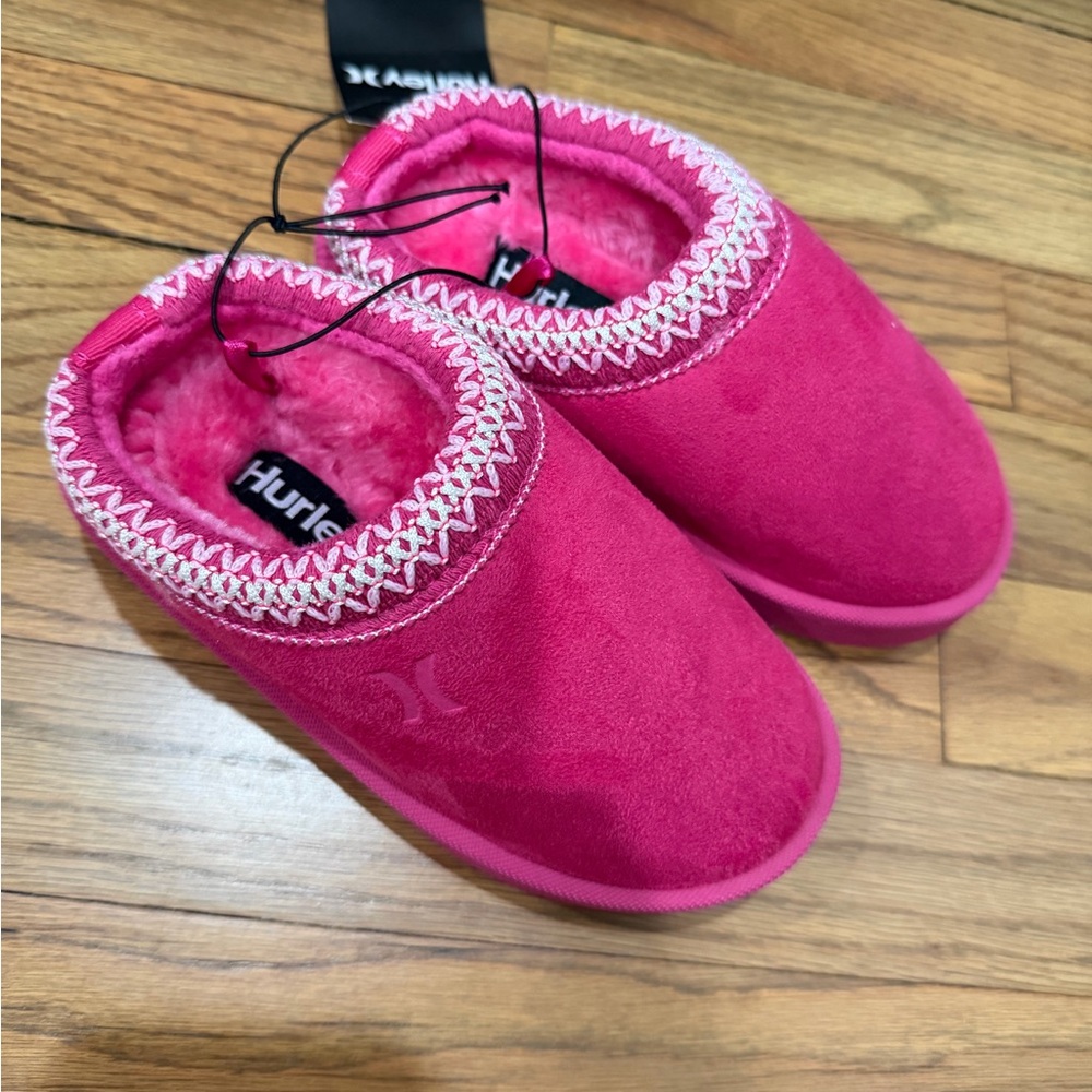 Hurley Hot Pink Plush Slip-On Mules